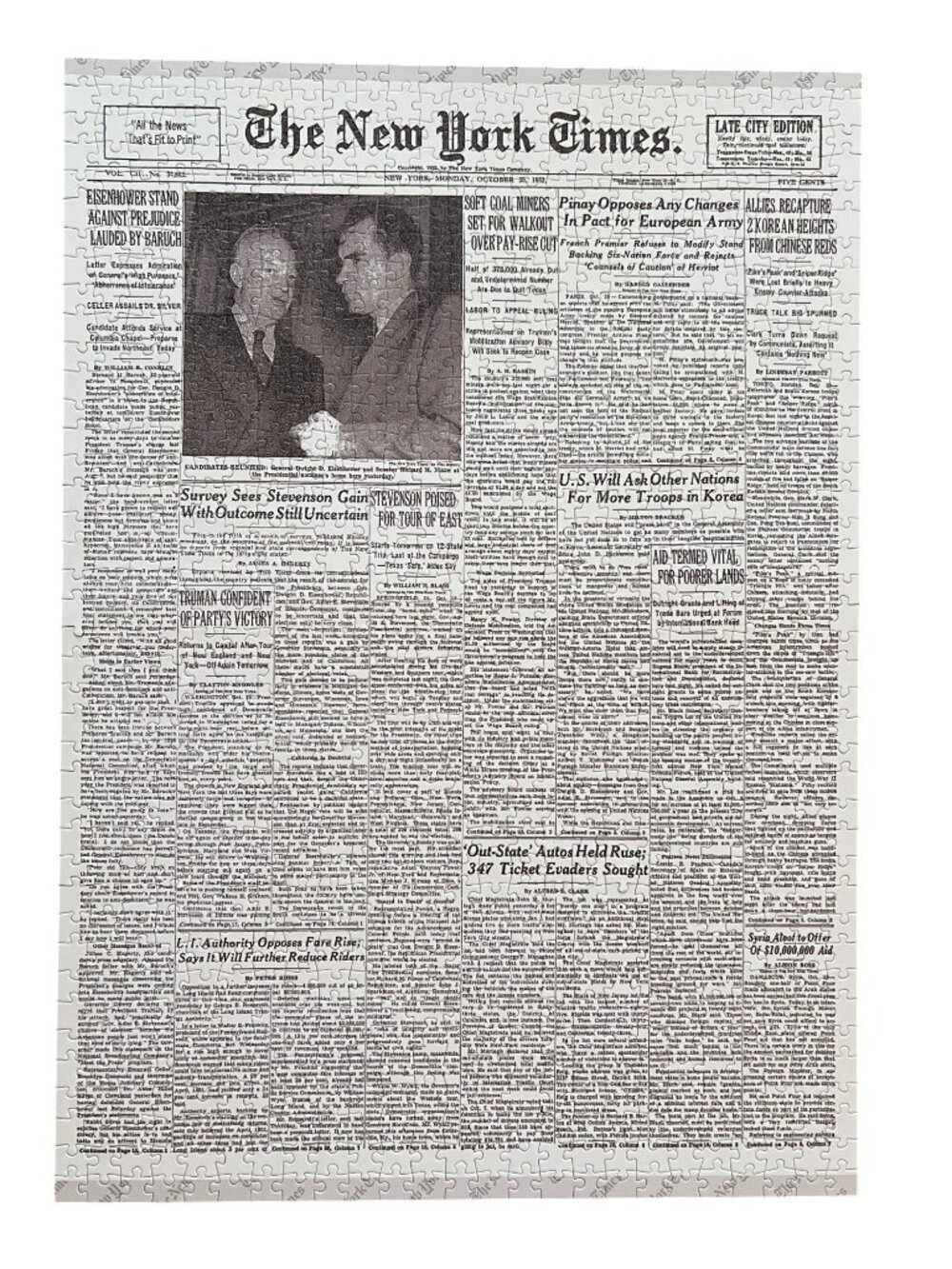 Jigsaw Puzzle NEW YORK TIMES Front Page Monday October 20 1952 COMPLETE 1000 pcs